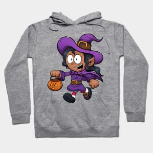 Kid In Witch Costume Trick Or Treating Hoodie